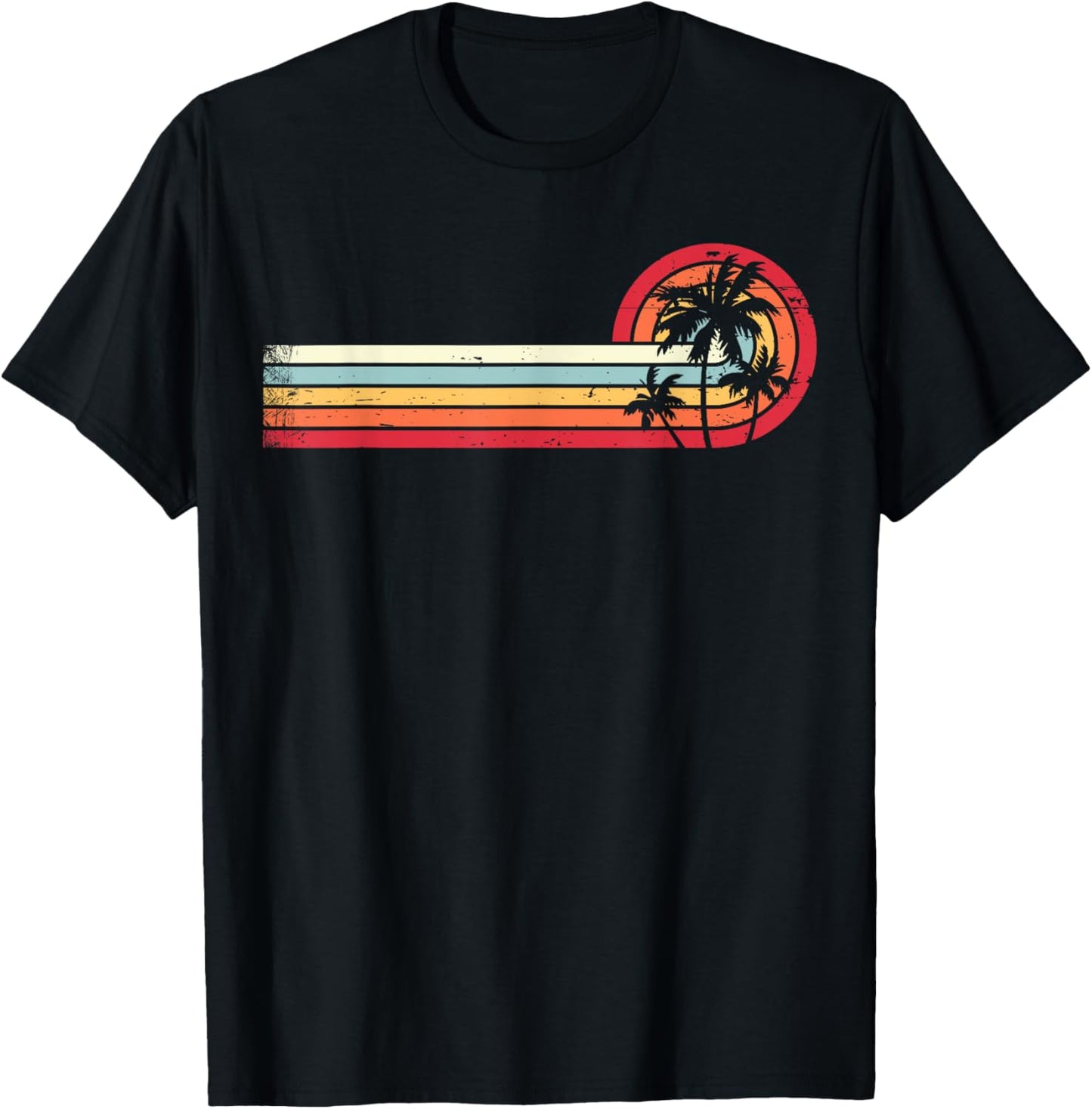 Palm Tree Shirt Tropical Beach Vintage Retro Style 70s 80s Women Girls Kids T-Shirt - T-Shirt | Black