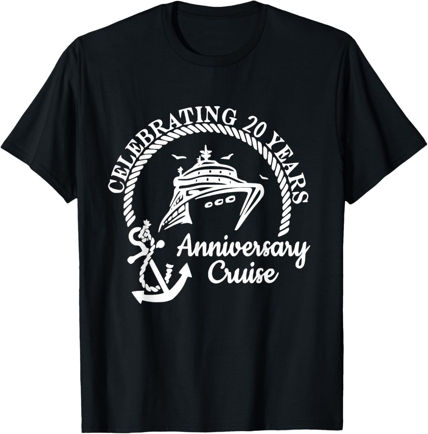Celebrating 20th Marriage Wedding Anniversary Cruise Couple T-Shirt - T-Shirt | Black
