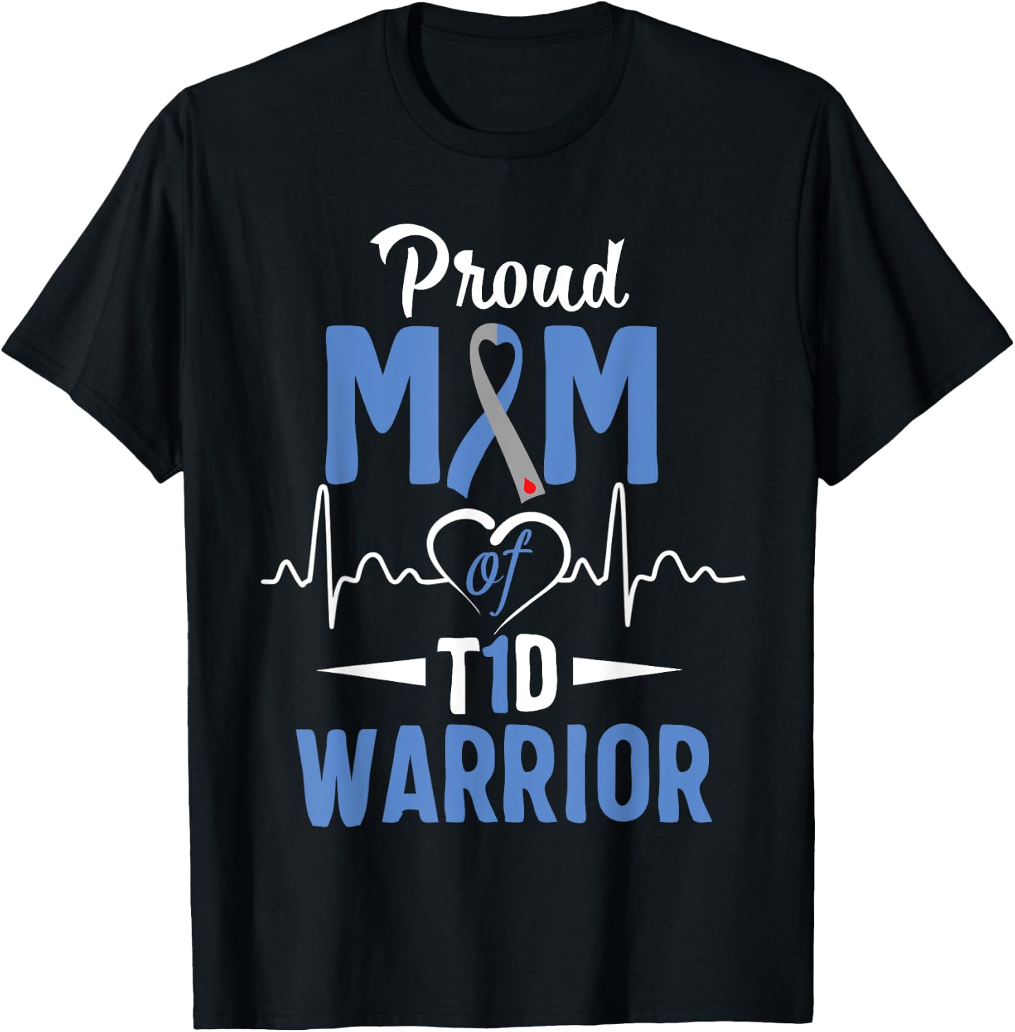 T1D Proud Mom Diabetes Awareness Type 1 Insulin Pancreas T-Shirt - T-Shirt | Black