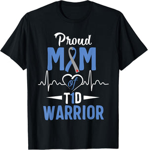 T1D Proud Mom Diabetes Awareness Type 1 Insulin Pancreas T-Shirt - T-Shirt | Black
