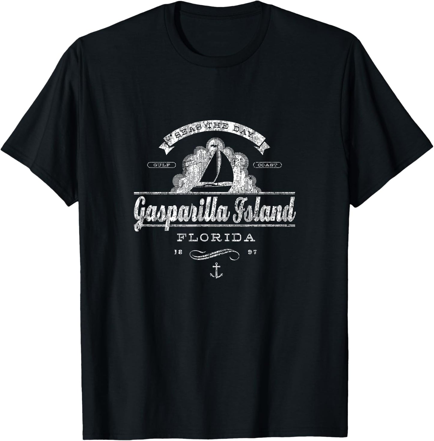 Gasparilla Island Sailboat Vintage Nautical T-Shirt - T-Shirt | Black