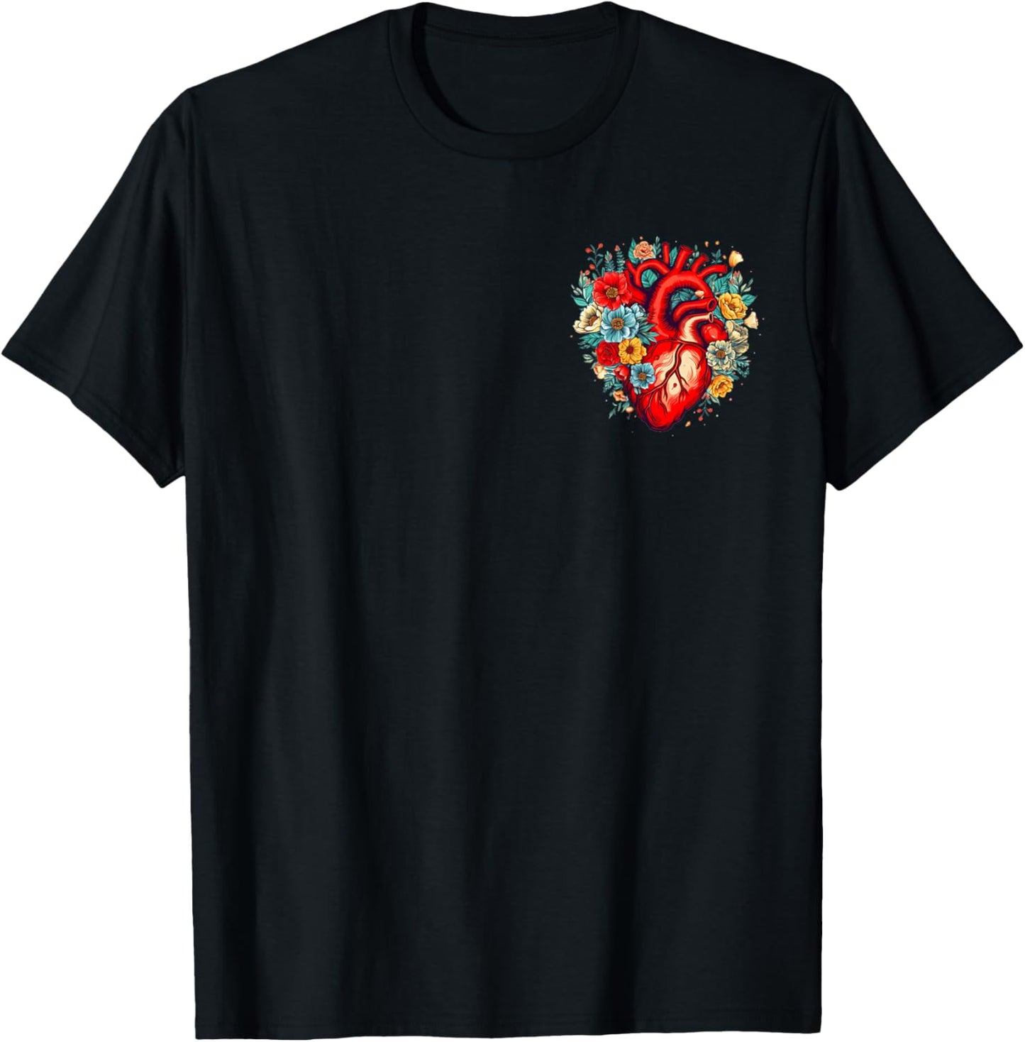 Floral Anatomical Heart for Nurses and Healthcare Workers T-Shirt - T-Shirt | Black
