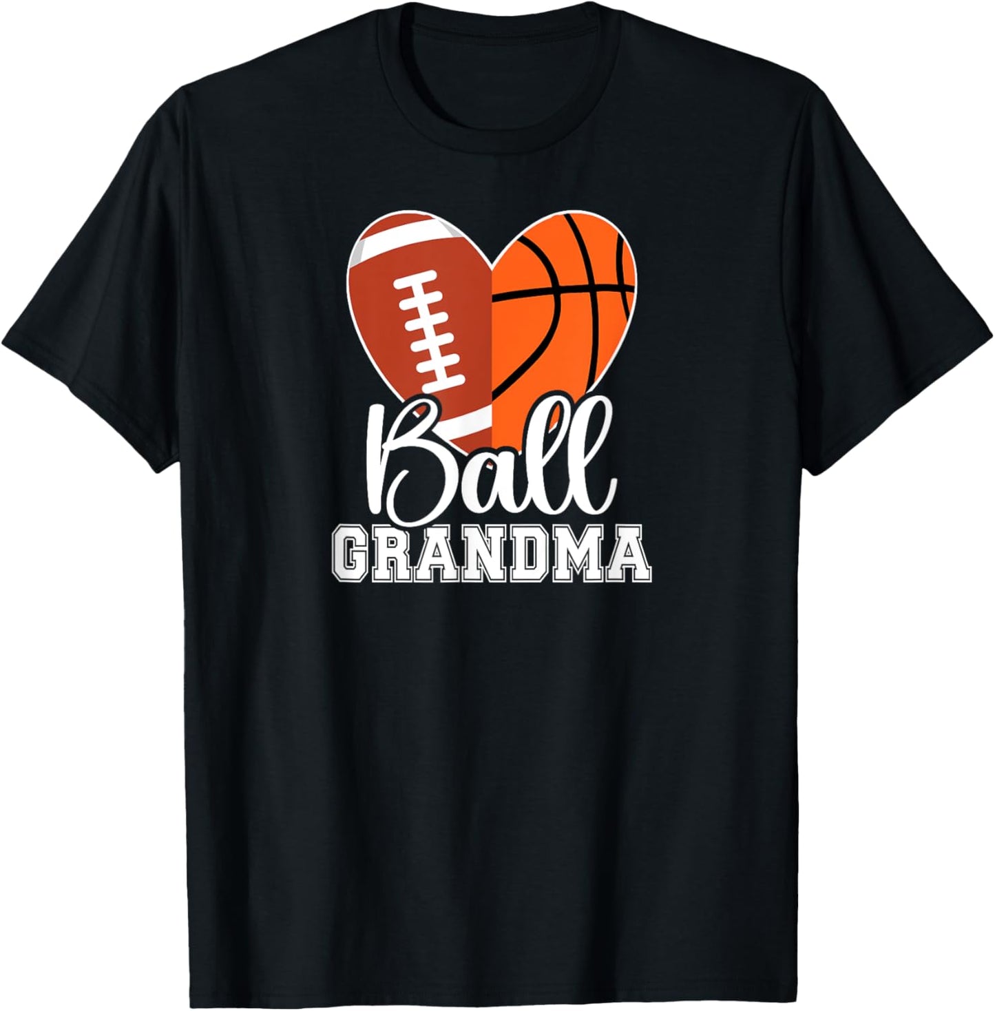 Ball Grandma Heart Football Basketball Grandma T-Shirt - T-Shirt | Black