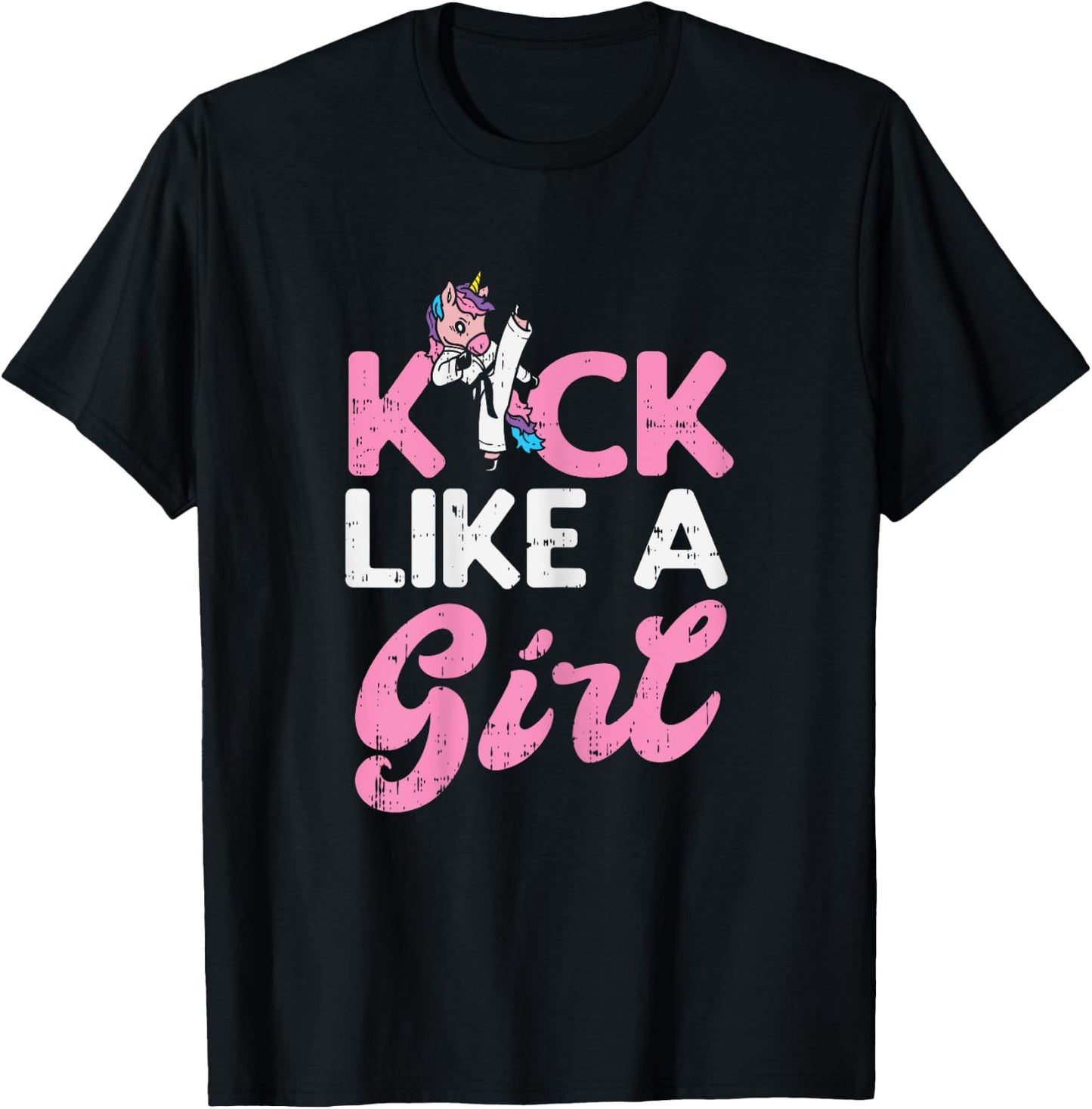 Kick Like Girl Unicorn Karate Taekwondo Martial Arts Gift T-Shirt - T-Shirt | Black