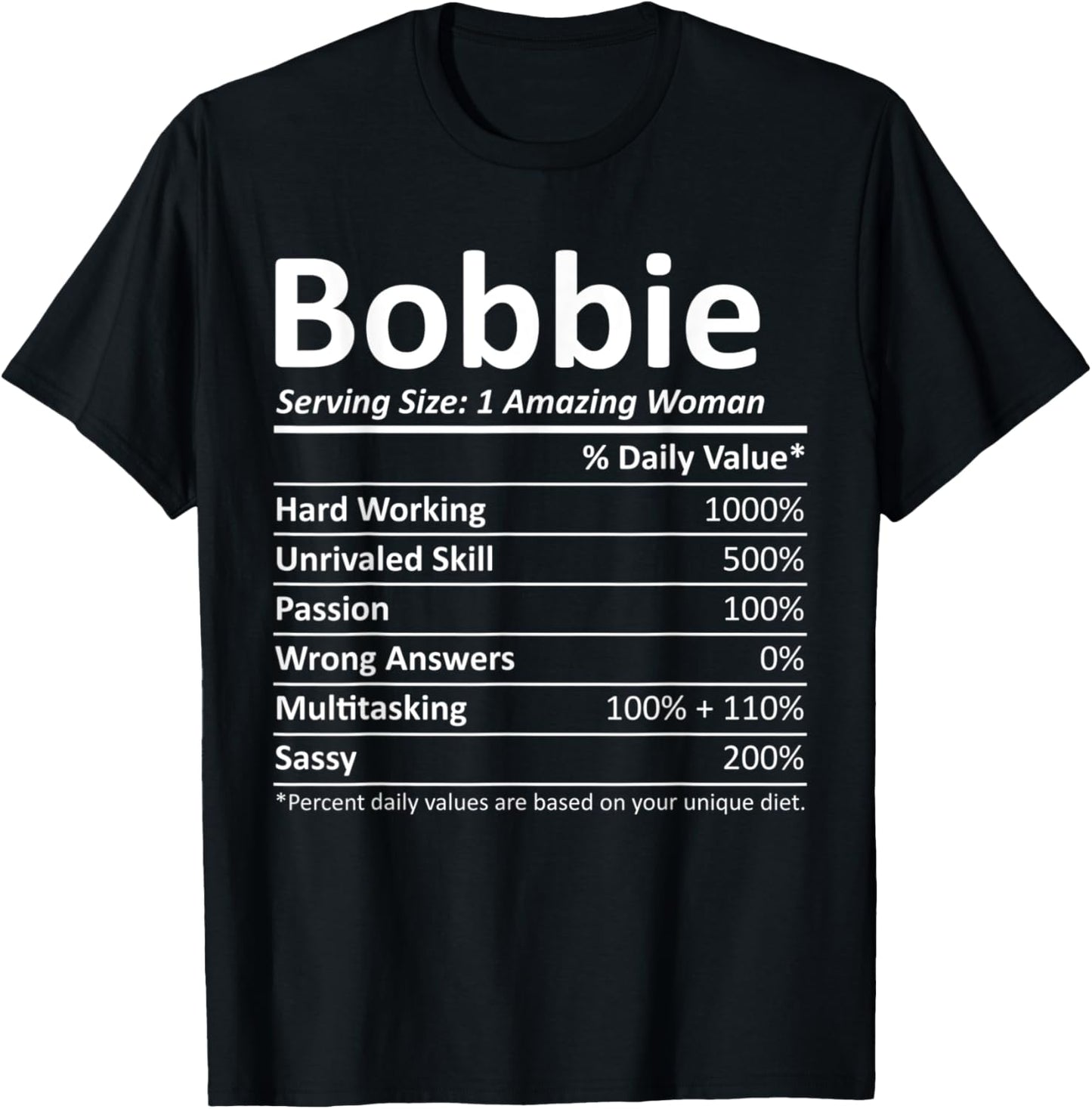 BOBBIE Nutrition Personalized Name Funny Christmas Gift T-Shirt - T-Shirt | Black