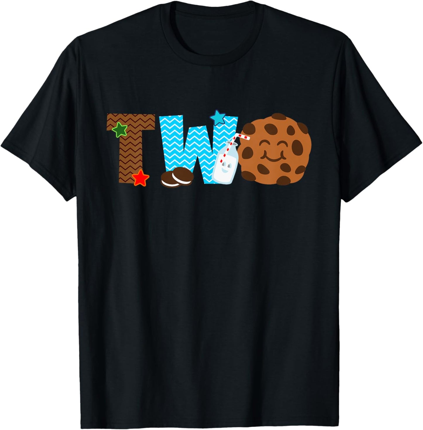 Kids 2nd Second Birthday Milk & Cookies Theme Party Two Year Old T-Shirt - T-Shirt | Black