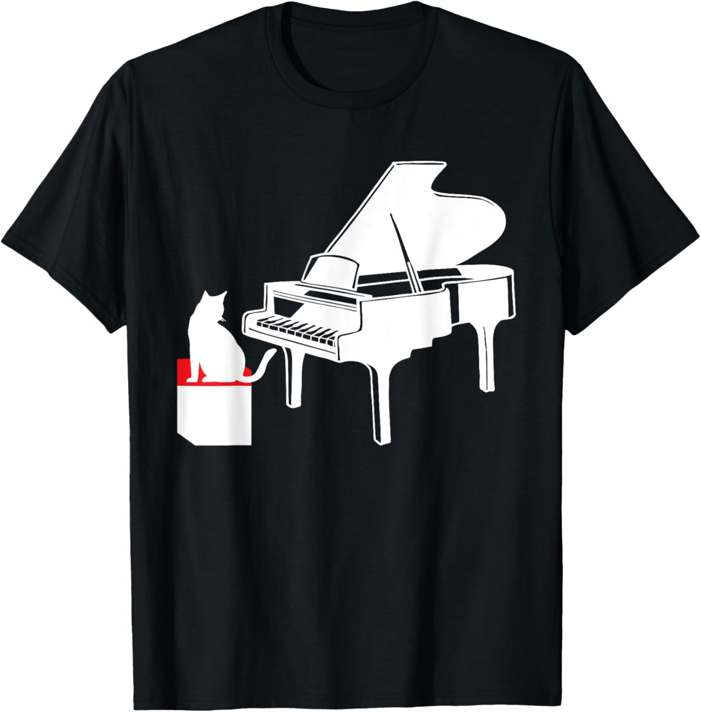 Cat Playing Piano Music Lover Funny Men Women Girls Kids T-Shirt - T-Shirt | Black