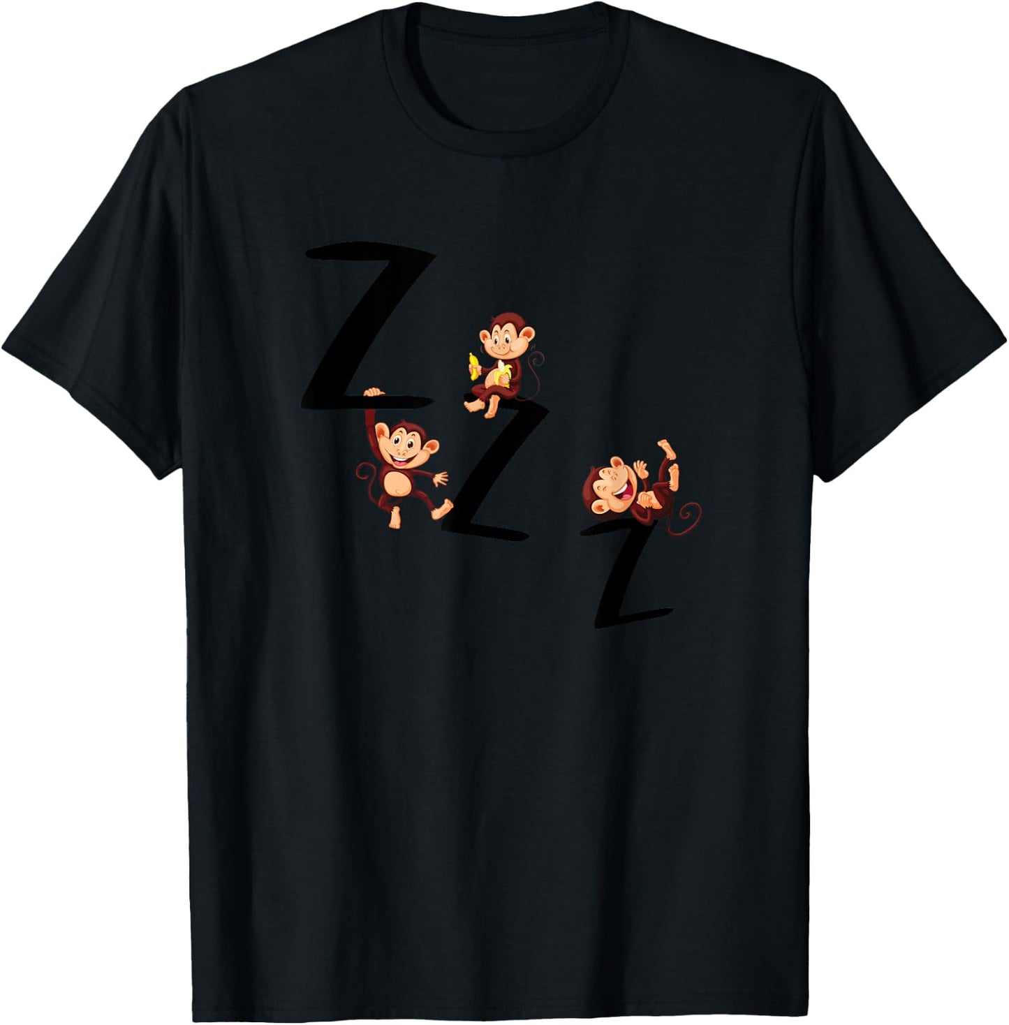 Monkey Graphic Pajama Top T-Shirt - T-Shirt | Black