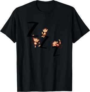 Monkey Graphic Pajama Top T-Shirt - T-Shirt | Black