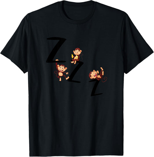 Monkey Graphic Pajama Top T-Shirt - T-Shirt | Black