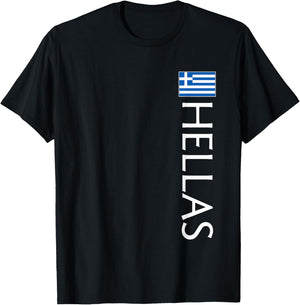 Hellas Greece Athletic Sports Greek Jersey Vertical Style T-Shirt - T-Shirt | Black