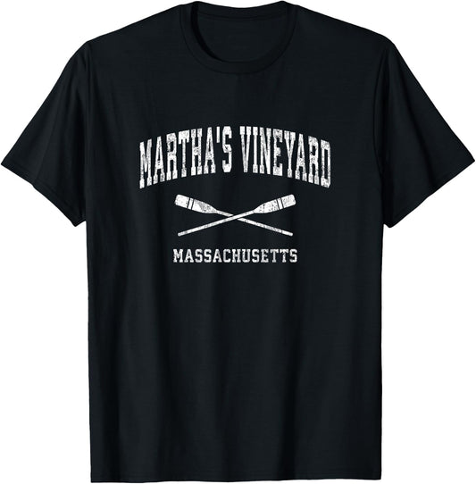 Martha's Vineyard Massachusetts Vintage Nautical Paddles Spo T-Shirt - T-Shirt | Black