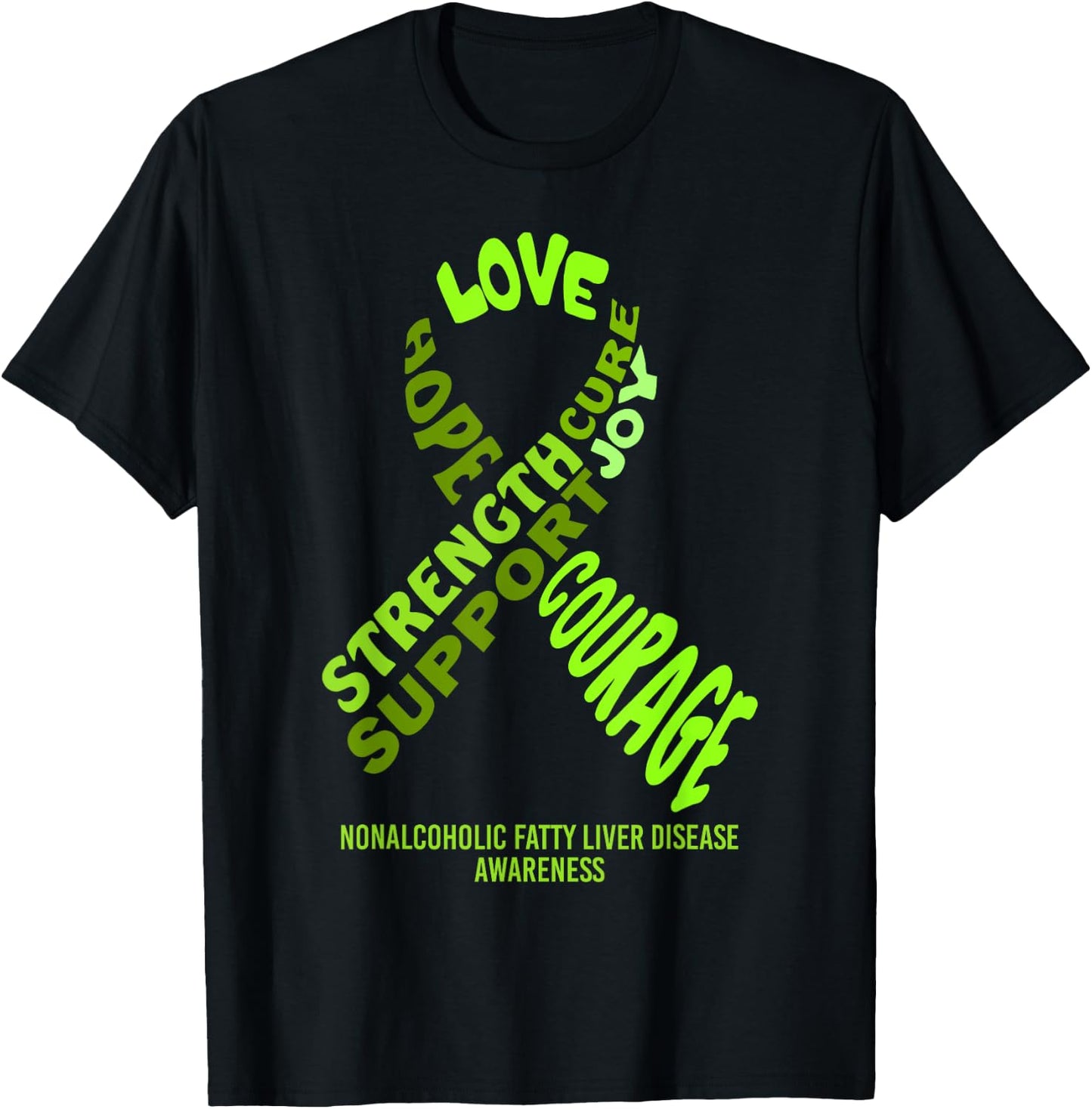 Nonalcoholic Fatty Liver Dz. Awareness Ribbon W/ Words Shirt T-Shirt - T-Shirt | Black