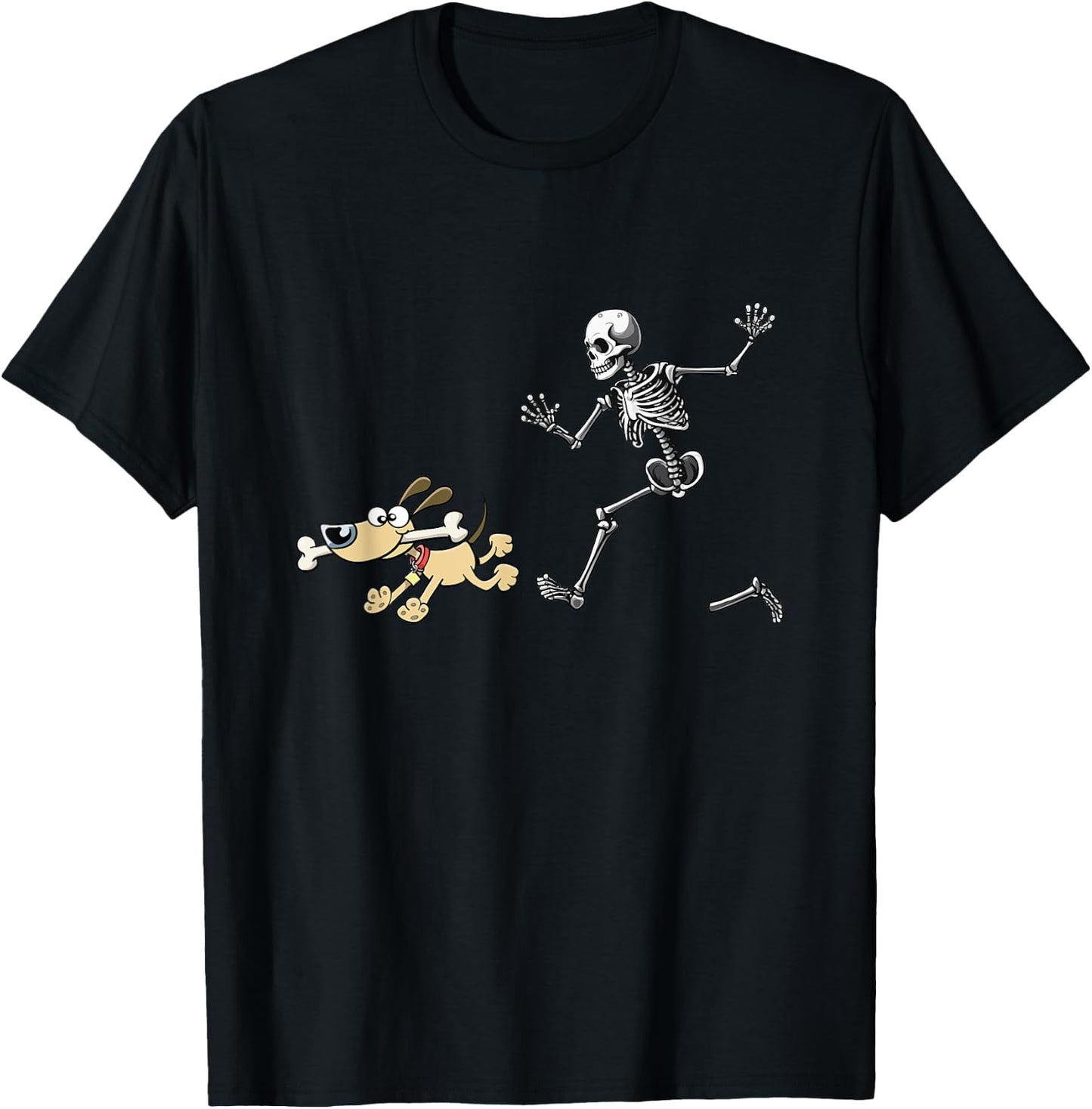 Halloween Dog, Funny Skeleton, Skeleton Chasing Dog Women T-Shirt - T-Shirt | Black