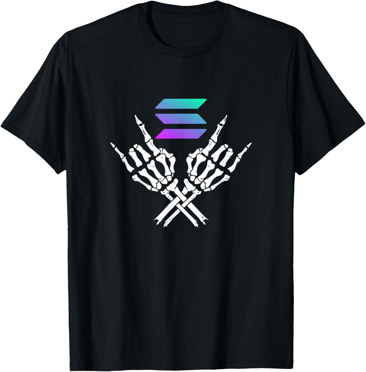 Solana Crypto Skeleton Halloween Theme Metal Hands SOL T-Shirt - T-Shirt | Black