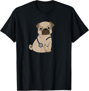 Funny Cute Pug Doctor Pug Nurse Men Women Love Adorable Pugs T-Shirt - T-Shirt | Black