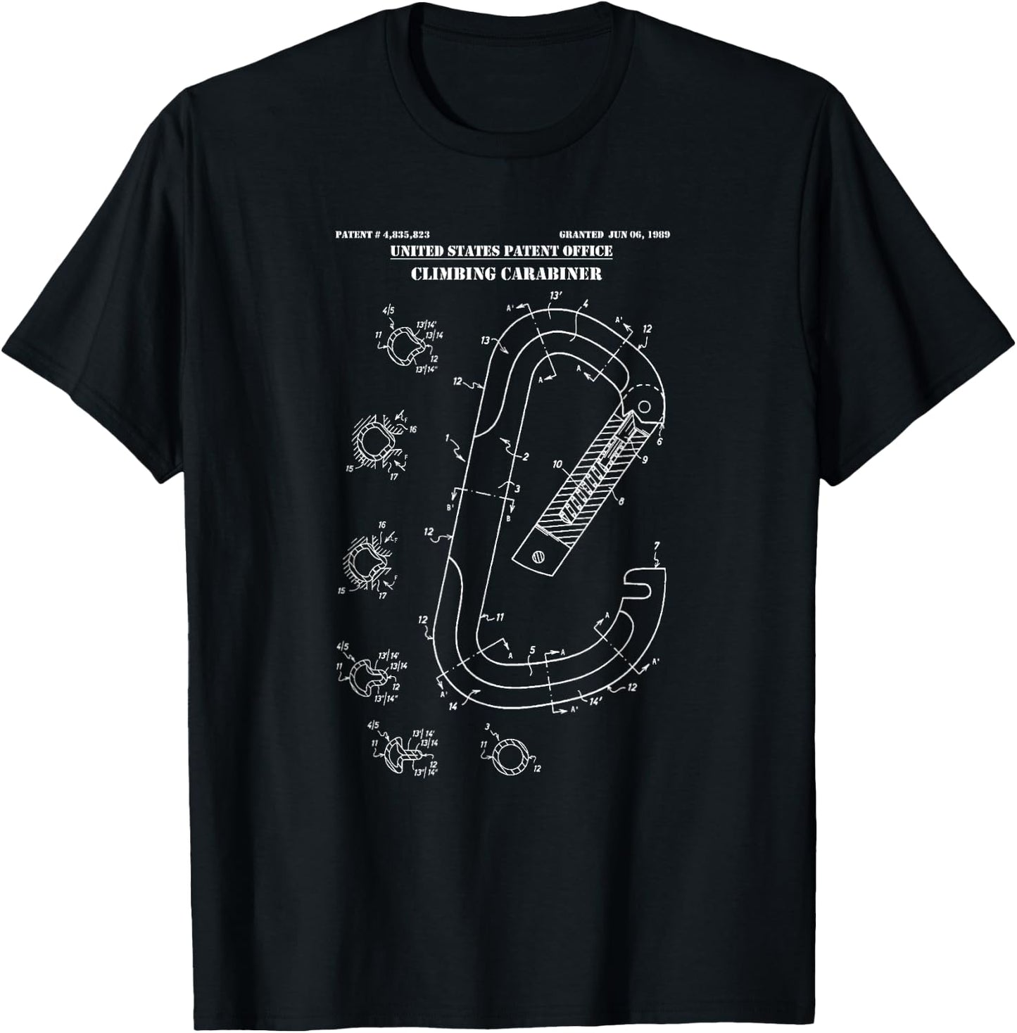 Carabiner Patent Rock Climbing Shirt Graphic Climb Gift T-Shirt - T-Shirt | Black