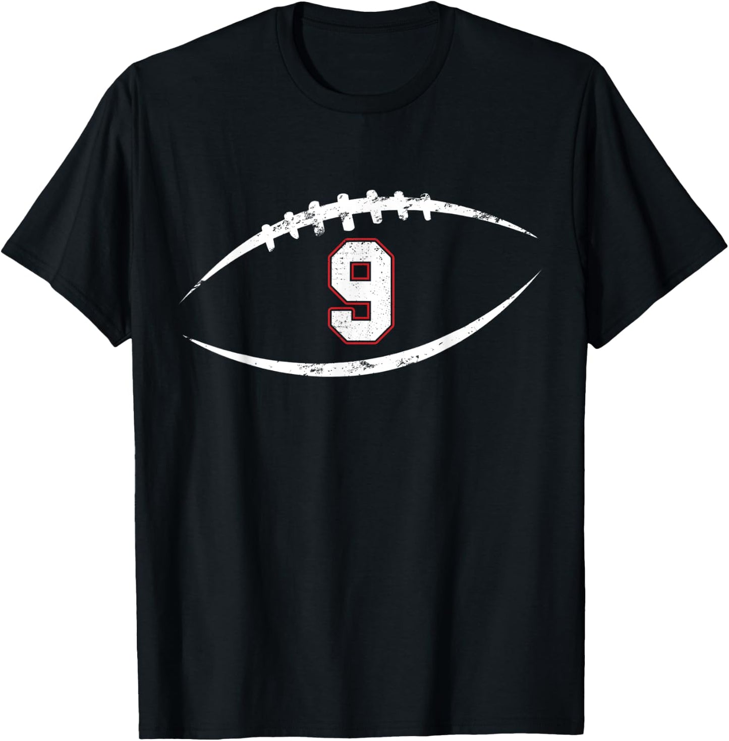 9 Number Vintage Football Player 9 Lucky Number Birthday T-Shirt - T-Shirt | Black