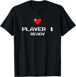 Player 1 Ready - Retro Gaming - New Dad Baby Announcement T-Shirt - T-Shirt | Black