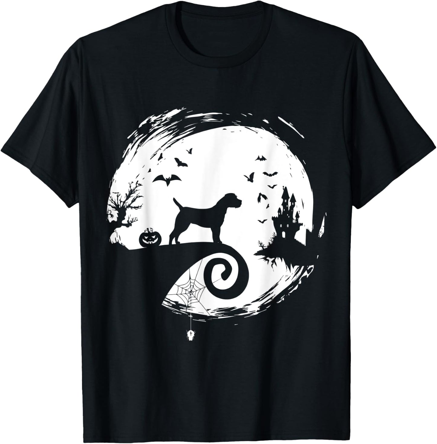 Border Terrier Halloween Costume Moon Silhouette Creepy T-Shirt - T-Shirt | Black