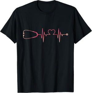 ECG Stetoscope Heartbeat Nurse Heart Doctor T-Shirt - T-Shirt | Black