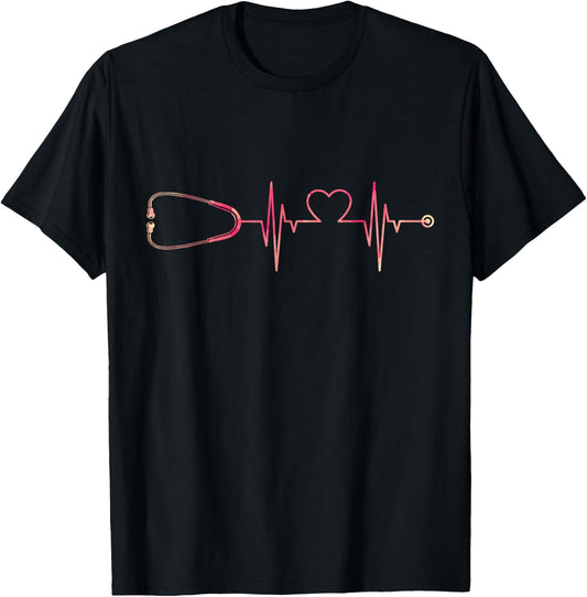 ECG Stetoscope Heartbeat Nurse Heart Doctor T-Shirt - T-Shirt | Black