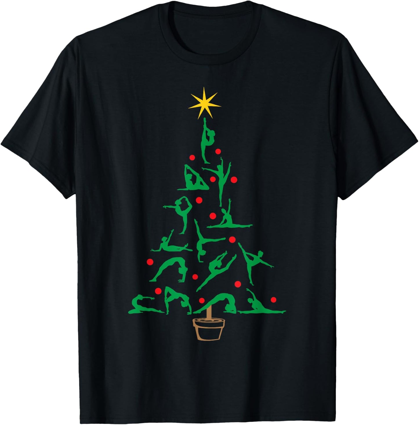 Xmas Gymnastics Yoga Christmas Tree T-Shirt - T-Shirt | Black
