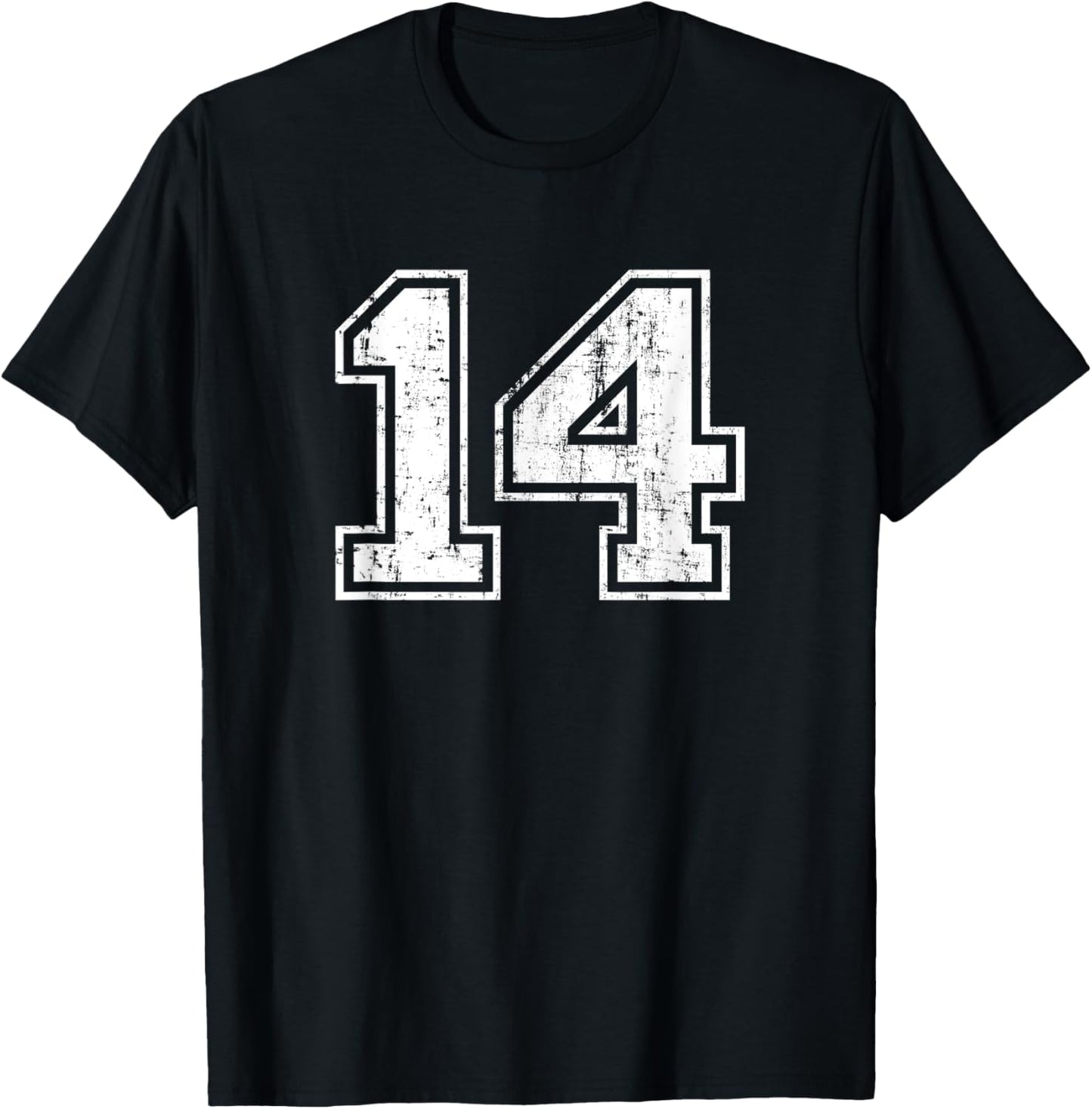 Number 14 Fourteen Distressed Vintage Sports Team Training T-Shirt - T-Shirt | Black