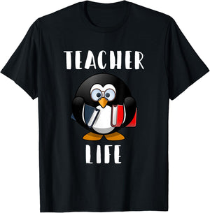 Cute Penguin Funny Teacher Life Shirt & Gift Teachers Men Women Girls Kids T-Shirt - T-Shirt | Black