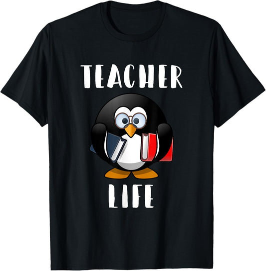 Cute Penguin Funny Teacher Life Shirt & Gift Teachers Men Women Girls Kids T-Shirt - T-Shirt | Black
