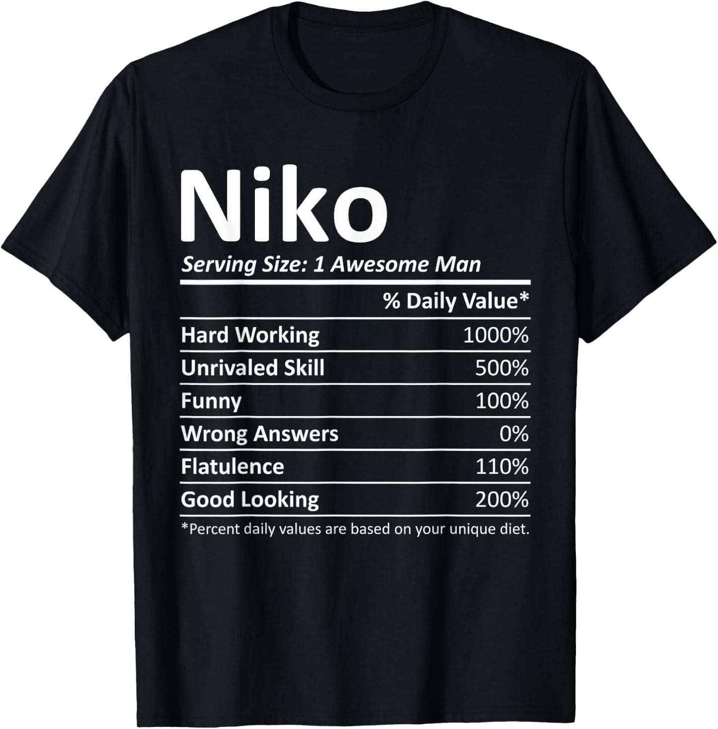 NIKO Nutrition Funny Birthday Personalized Name Gift T-Shirt - T-Shirt | Black