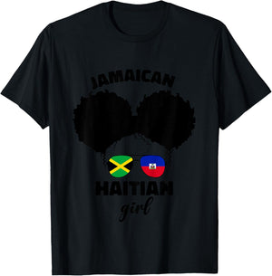 Half Jamaican Haitian Jamaica Flag Haiti Afro Kids Girls T-Shirt - T-Shirt | Black