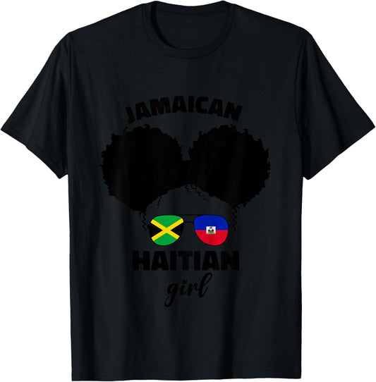 Half Jamaican Haitian Jamaica Flag Haiti Afro Kids Girls T-Shirt - T-Shirt | Black