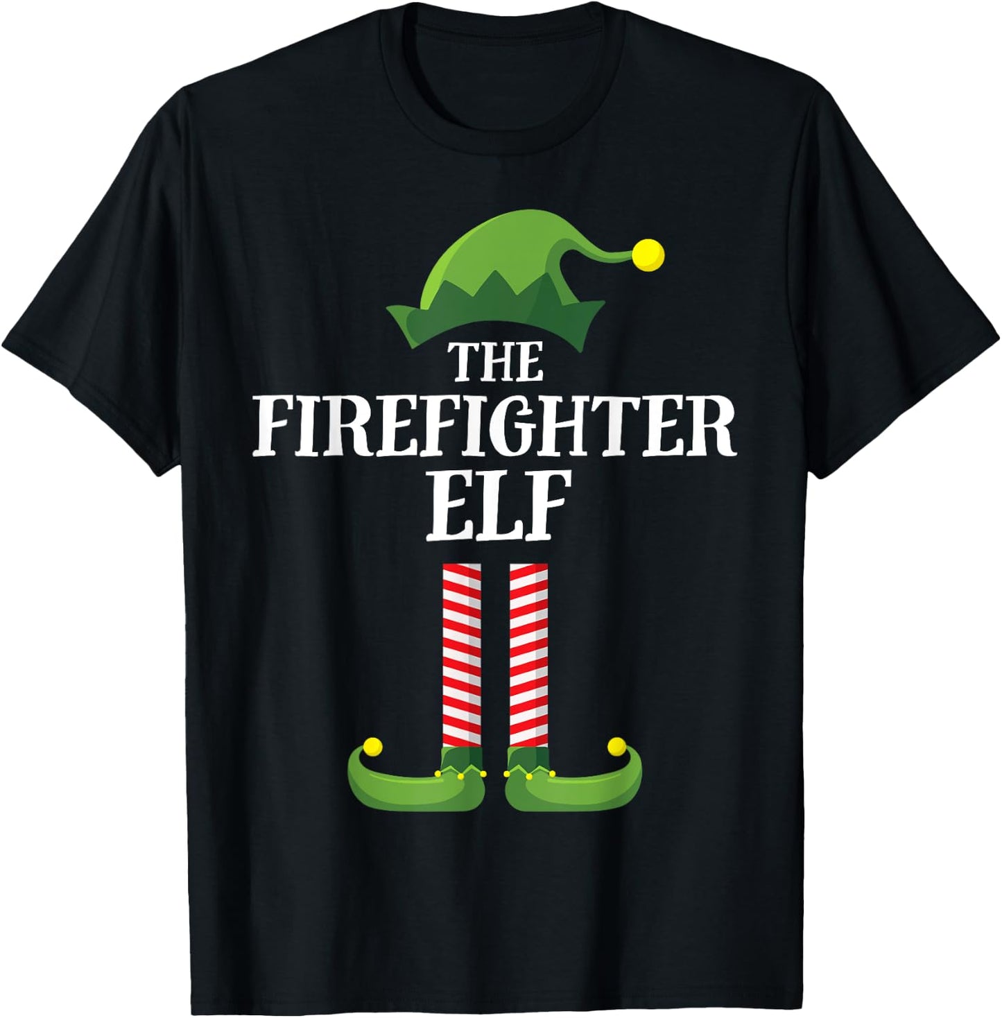 Firefighter Elf Matching Family Group Christmas Party Pyjamas T-Shirt - T-Shirt | Black