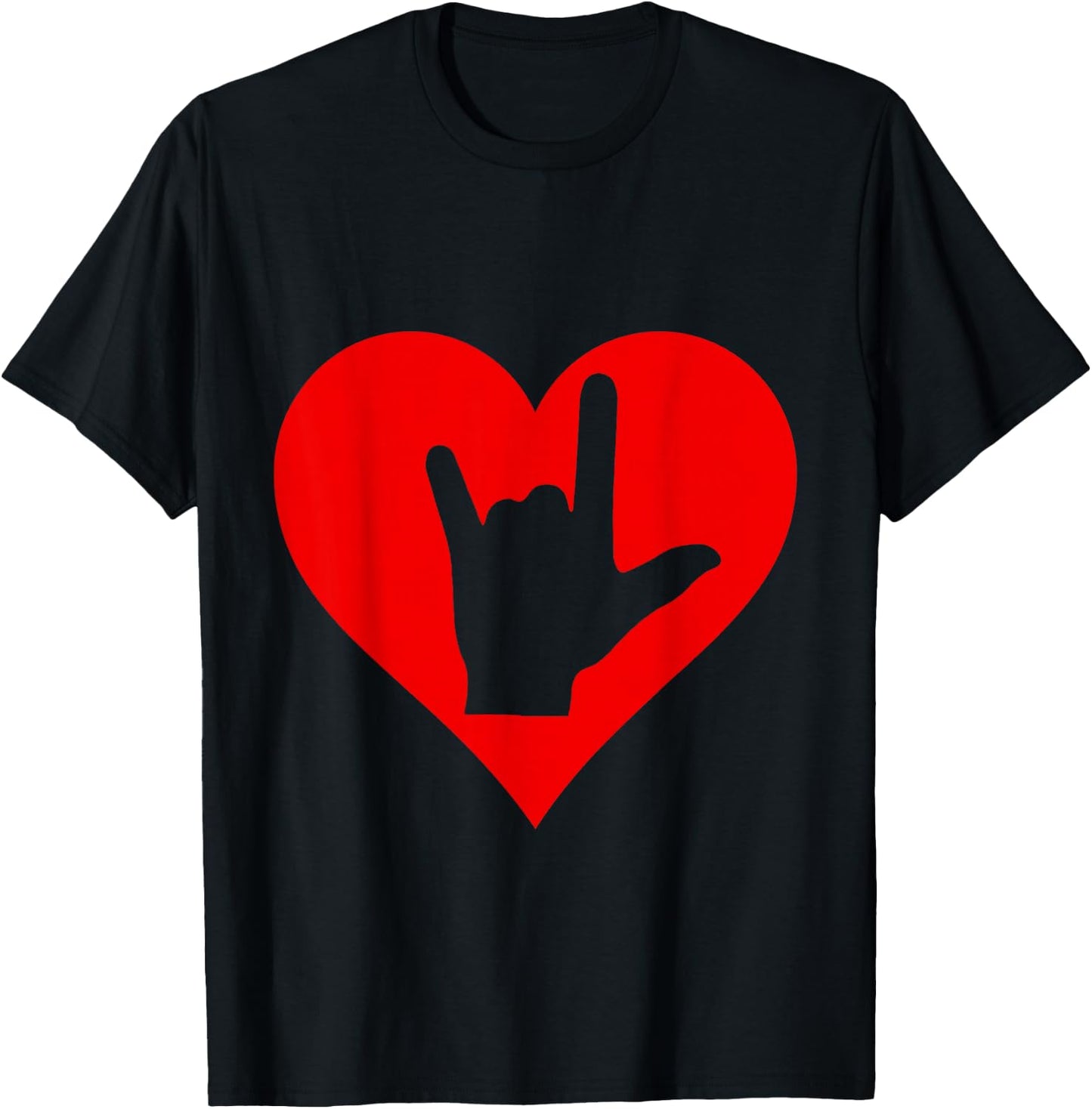 ASL Heart American Sign Languages Day Hand Talking T-Shirt - T-Shirt | Black