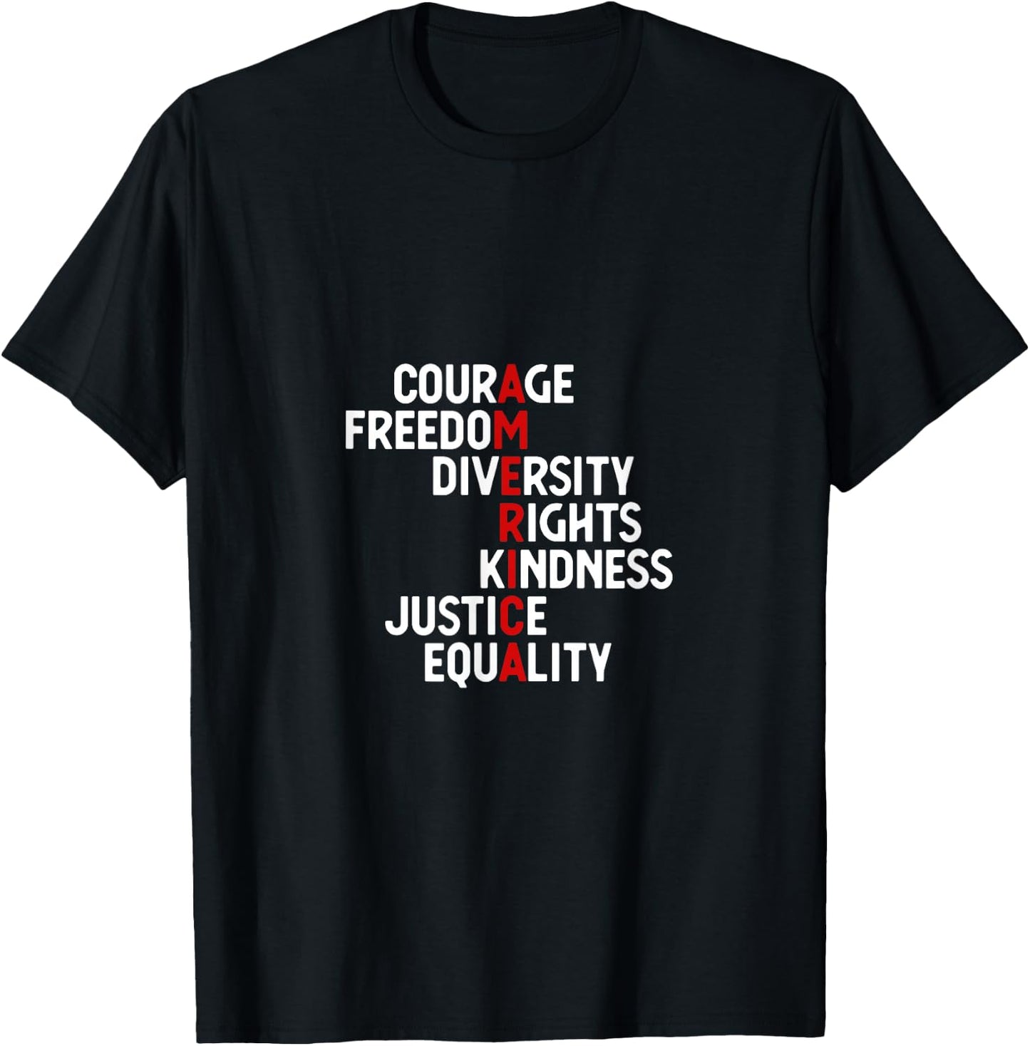 America Courage Freedom Diversity Rights Friendship Justice T-Shirt - T-Shirt | Black