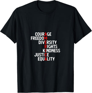 America Courage Freedom Diversity Rights Friendship Justice T-Shirt - T-Shirt | Black