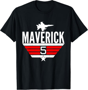 5 Year Old Top Maverick Jet Birthday Party Theme Shirt T-Shirt - T-Shirt | Black