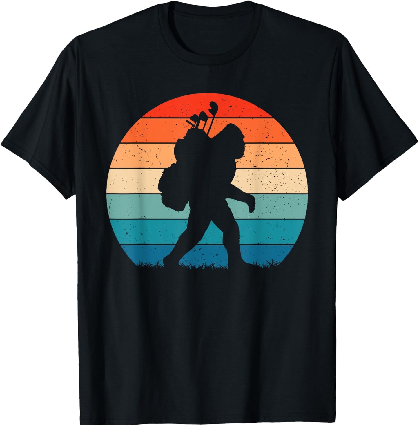 Funny Bigfoot Golf Vintage Retro Sasquatch Playing Golf Gift T-Shirt - T-Shirt | Black
