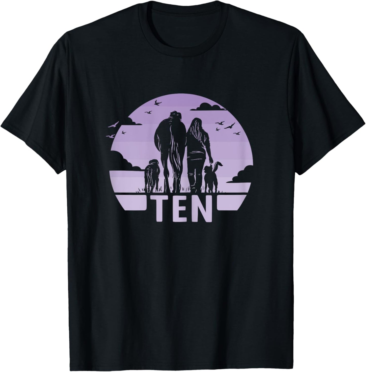10th Birthday Horse Riding Girl 10 Years Old Dog and Horse T-Shirt - T-Shirt | Black