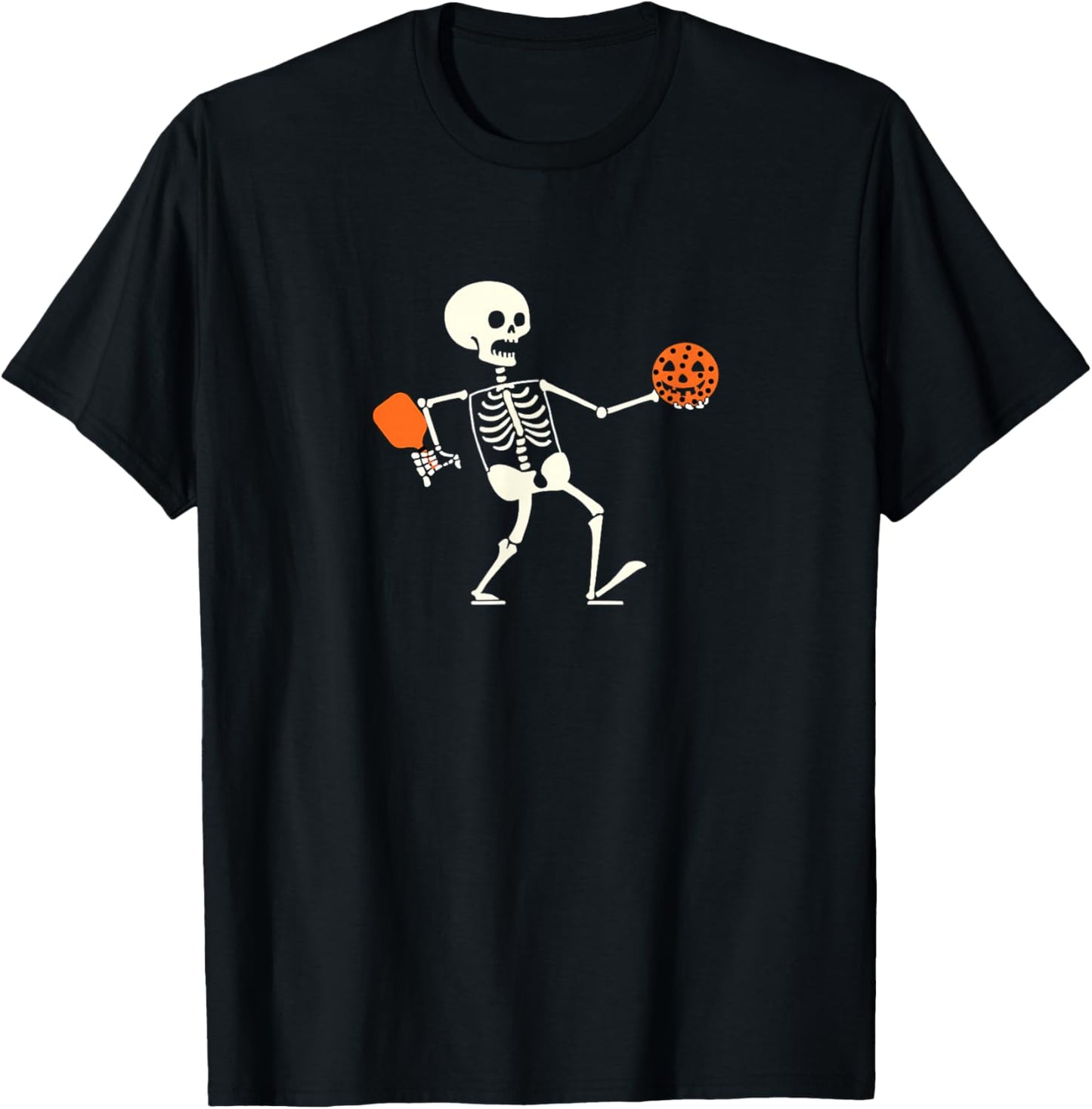 Funny Skeleton playing Pickleball Halloween T-Shirt - T-Shirt | Black
