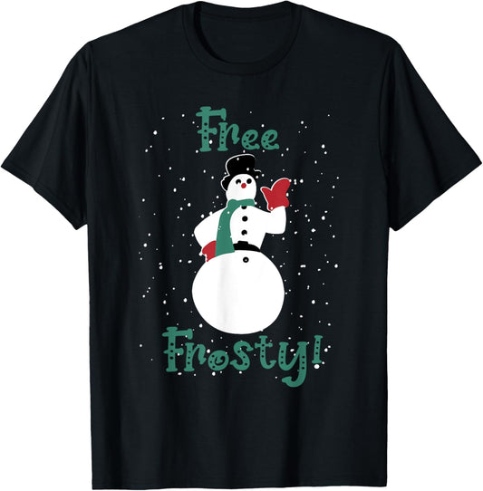 Free Frosty Snowman In Winter Snows White Xmas T-Shirt - T-Shirt | Black