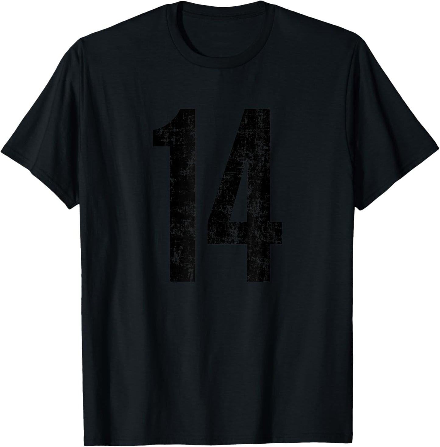 Number 14 Fourteen Distressed Vintage Sports Team Practice T-Shirt - T-Shirt | Black