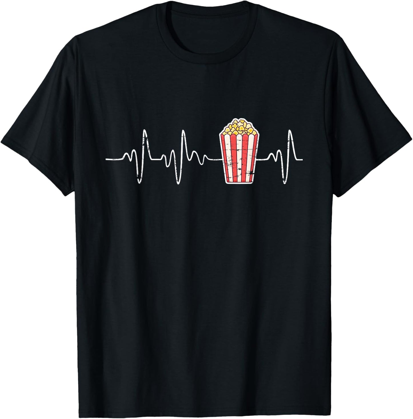 Movie Snack Popcorn Lover Heartbeat Gift Popcorn T-Shirt - T-Shirt | Black