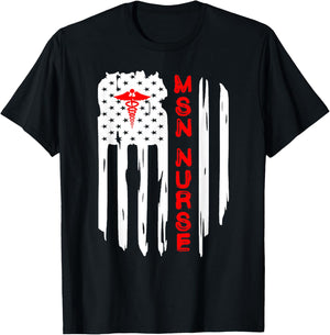 Patriotic American USA Flag MSN Nurse Caduceus RN Graduate T-Shirt - T-Shirt | Black