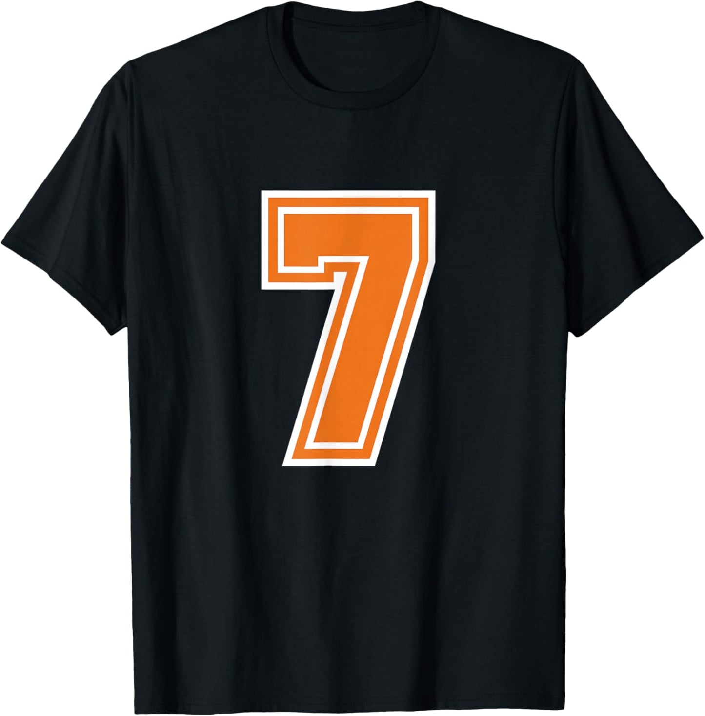 Number 7 Orange Varsity Sports Team T-Shirt - T-Shirt | Black