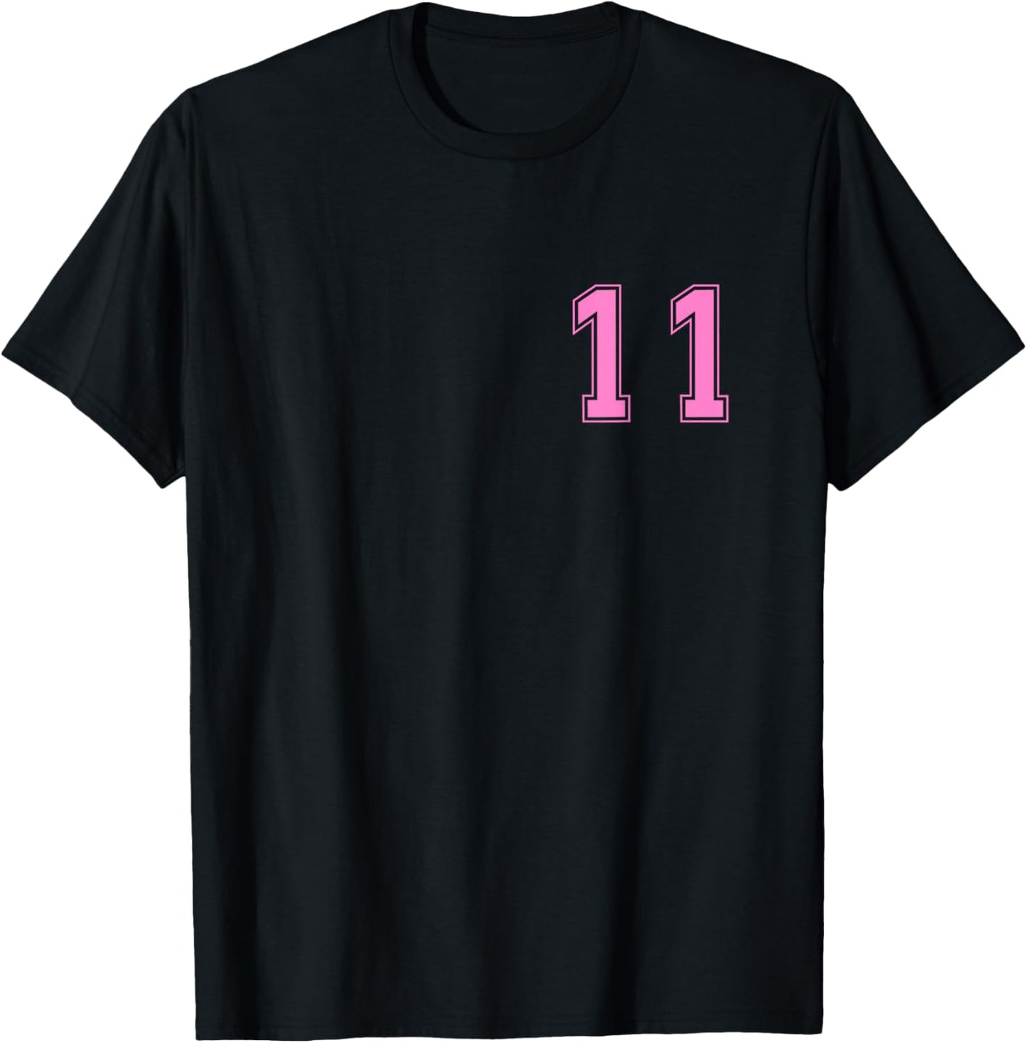 Pink Number 11 Team Junior Sports Numbered Uniform T-Shirt - T-Shirt | Black