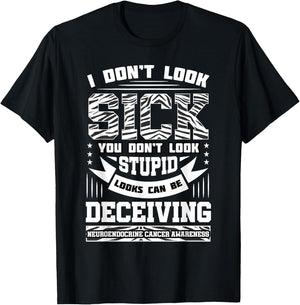 I Don't Look Sick Neuroendocrine Cancer Black And White Net T-Shirt - T-Shirt | Black