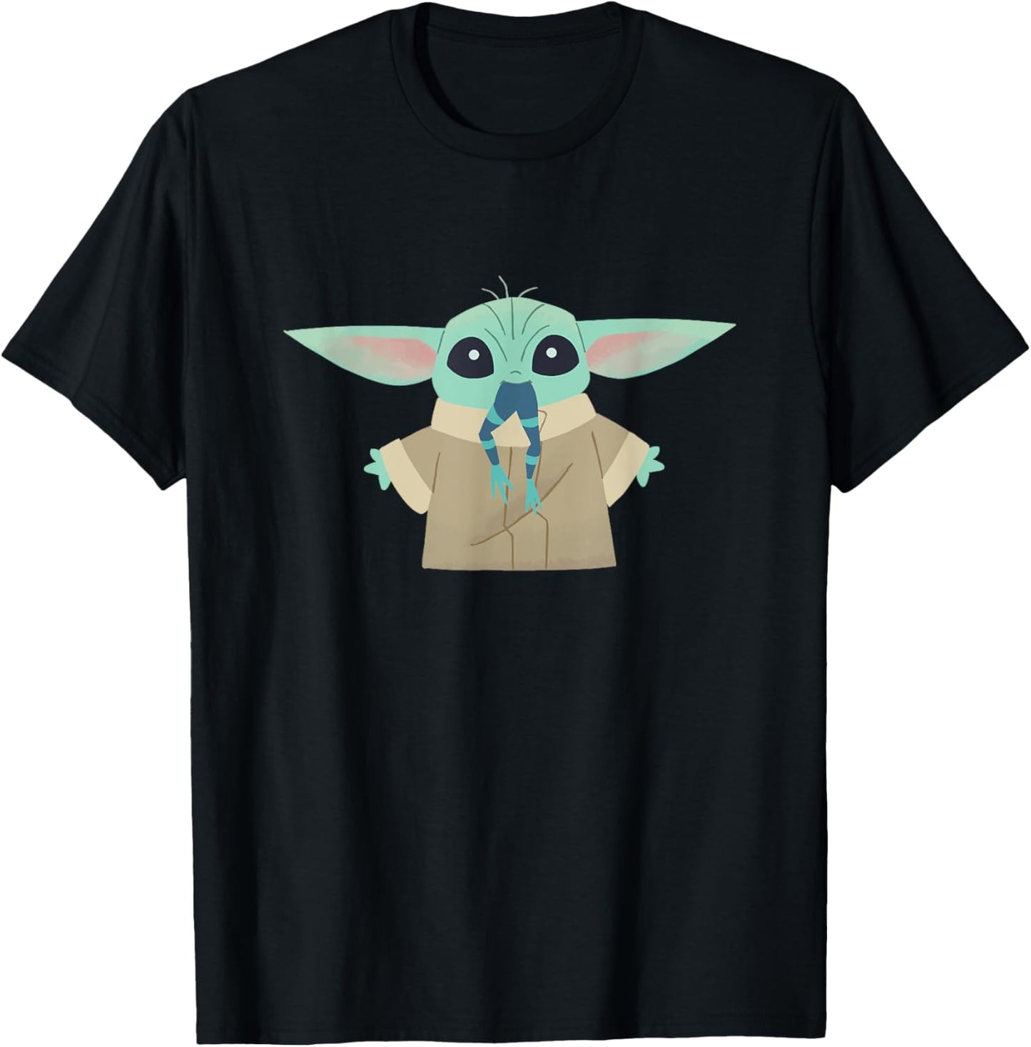Star Wars The Mandalorian Grogu Eating Frog Cartoon T-Shirt - T-Shirt | Black