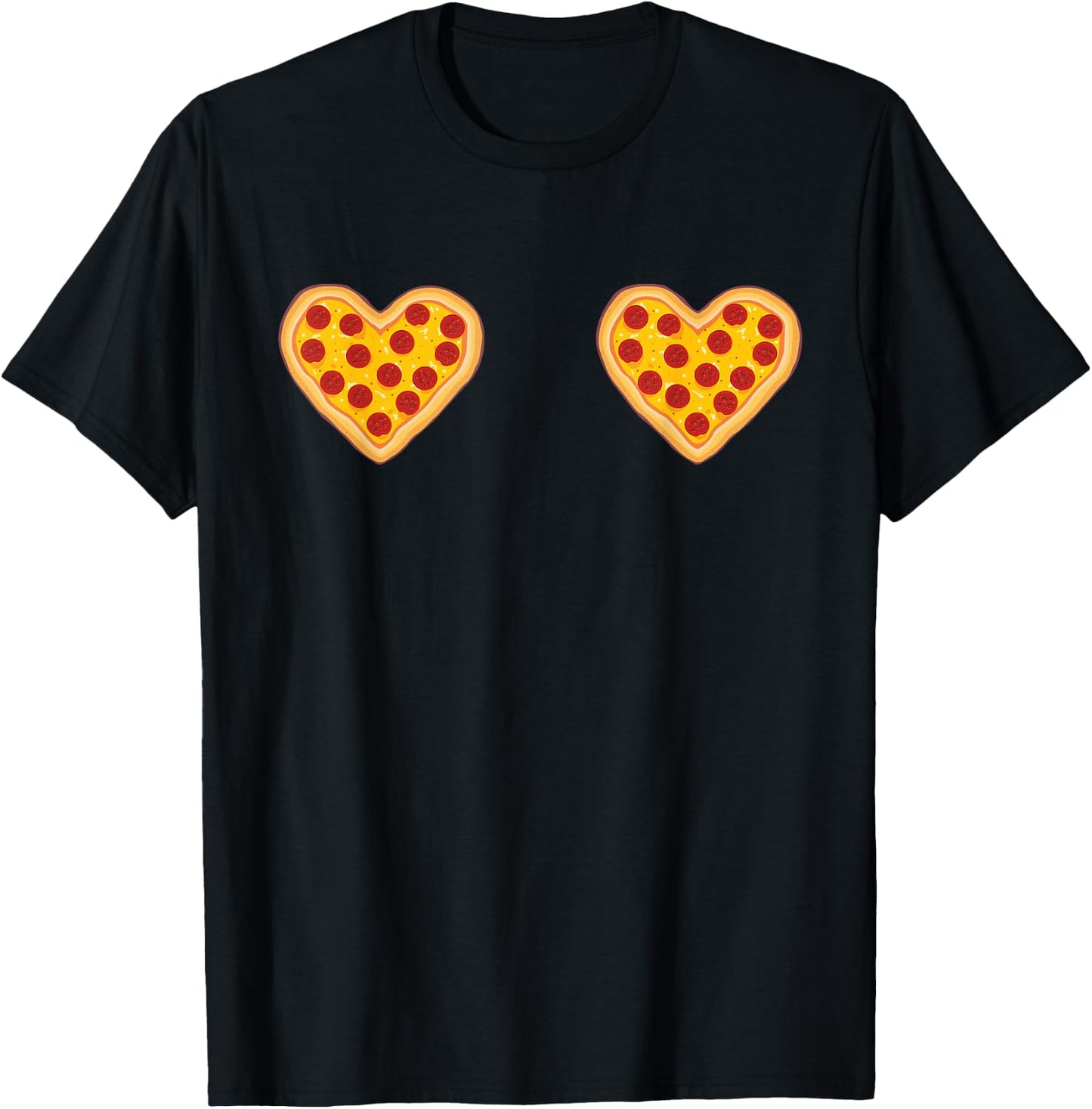 Funny Pizza Heart Boobs T-Shirt - T-Shirt | Black